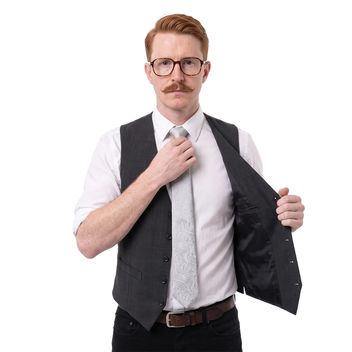 (Hellgrau) krawatte herren paisley seide getragen pose krawatte frei sichtbar