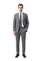 (Dunkelblau) seidenkrawatte herren picote schmal getragen ganzkörper look mit grauem anzug